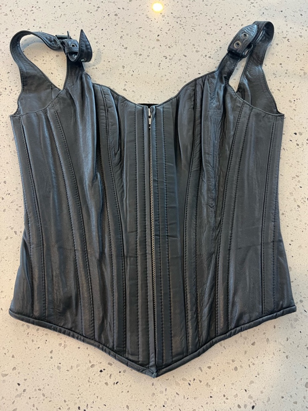 Black Leather Corset Top with light boning